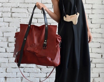 Sac Maxi rouge / Sac à bandoulière / Sac à bandoulière / Sac en cuir véritable