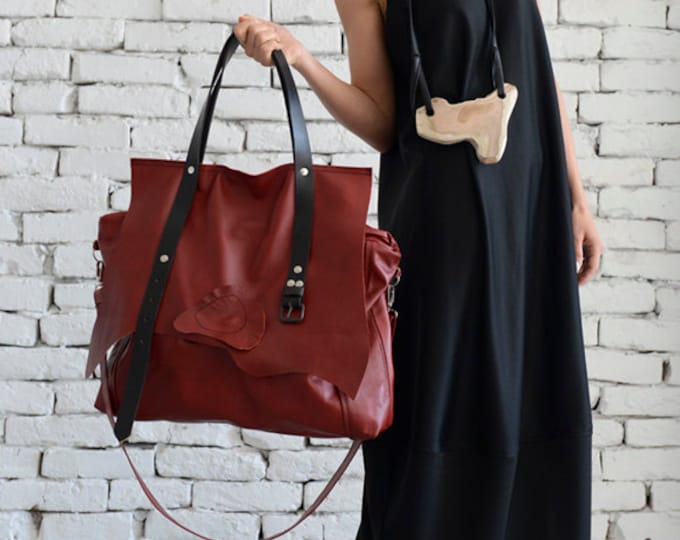 Red Maxi Bag / Off Shoulder Bag / Cross Body Bag / Genuine Leather Bag