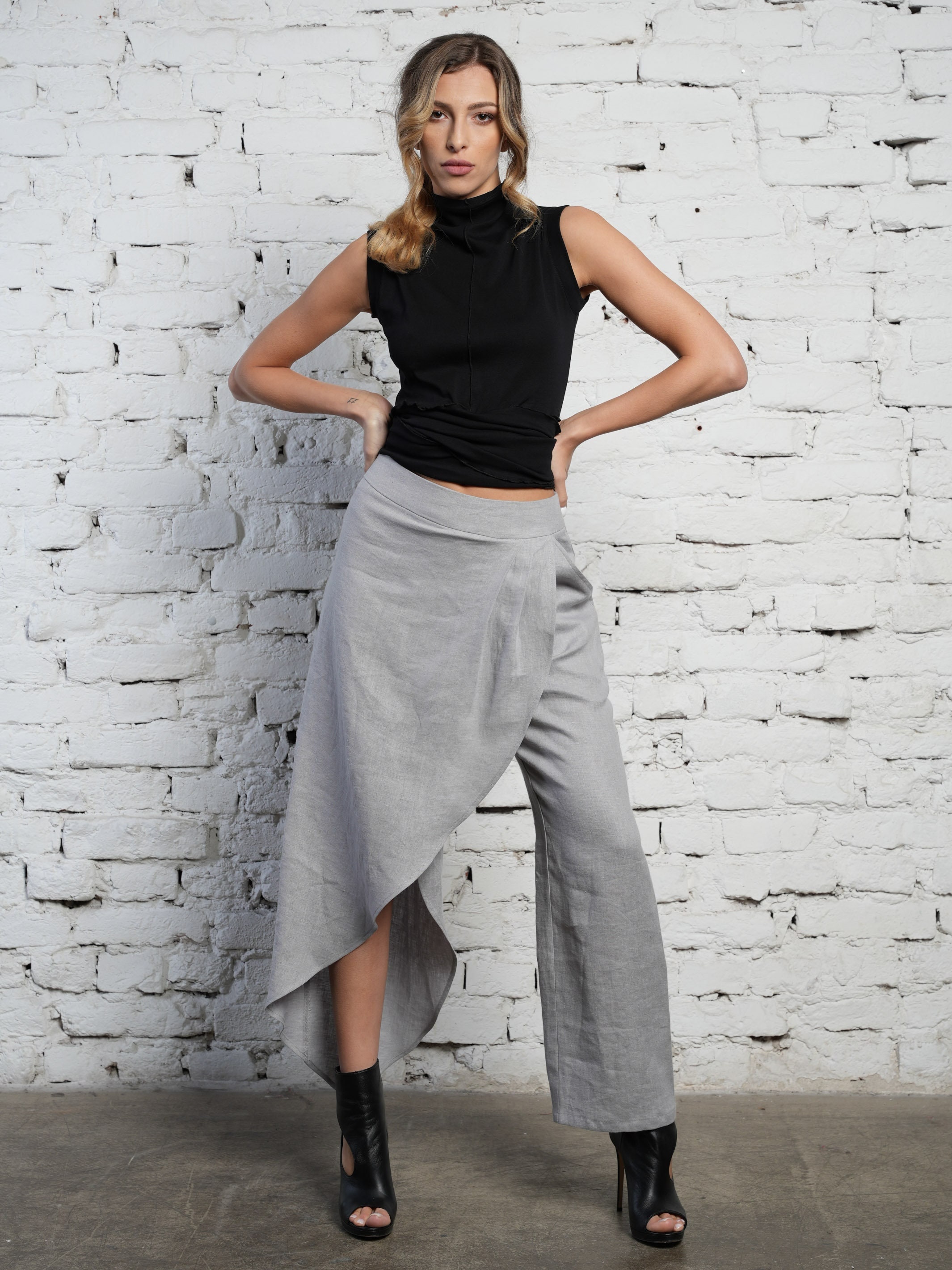 Women linen pants Linen wide leg pants Casual pants Pure linen trouser –  OversizeDress