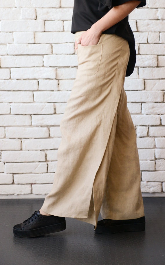 Beige Linen Pants/maxi Pants/linen Long Trousers/wide Leg