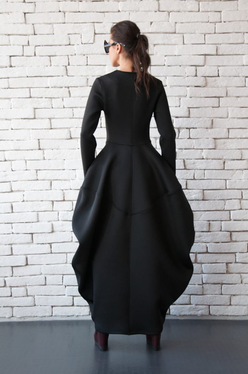 Black Victorian Dress / Long Dress Coat / Neoprene Coat / Bubble Dress / Neoprene Dress / Balloon Dress / Black Dress / Metamorphoza image 4