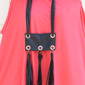 Black Necklace / Leather Accessory / Extravagant Accessory / Large Black Necklace / Casual Accessory image 2