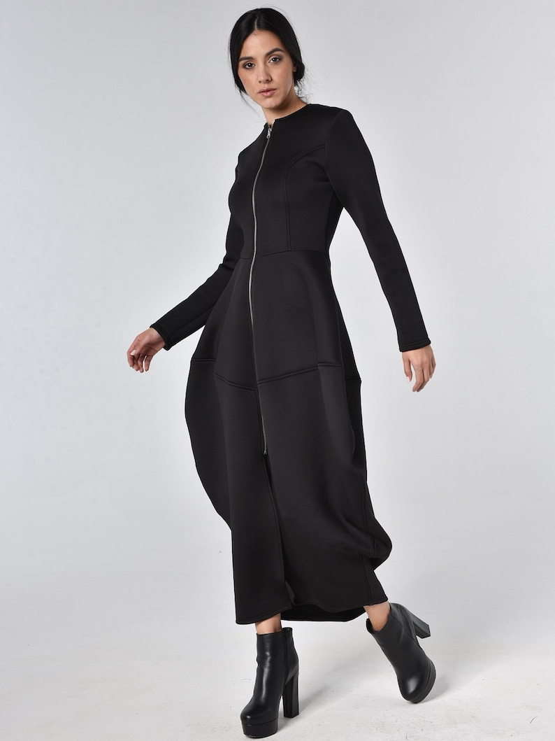 Black Long Coat / Fit and Flare Dress / Maxi Black Dress / - Etsy