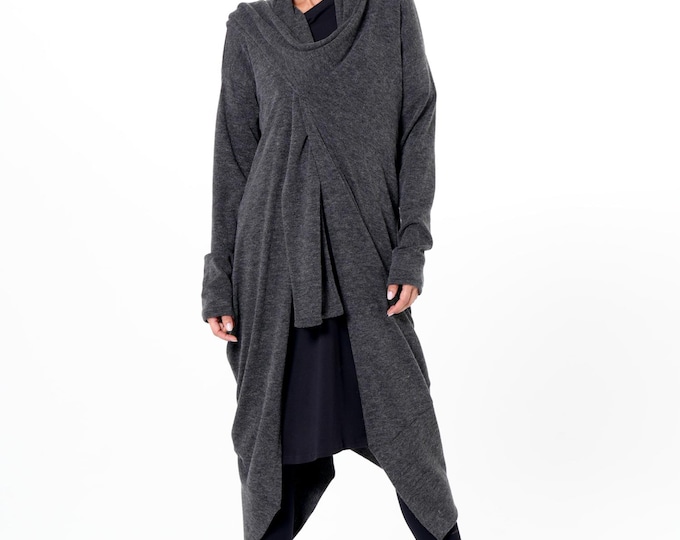 Fine Knit Asymmetric Cardigan / Wrap Cardigan / Soft Open-Front Sweater - METC0149