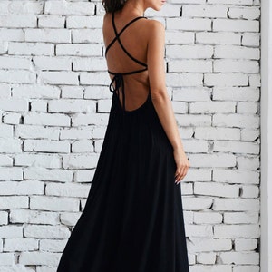 Long Dress Elegant / Open Back Maxi Dress / Black Dress / Boho Dress / Naked Back Dress / Black Bridesmaid Dress / Metamorphoza image 4