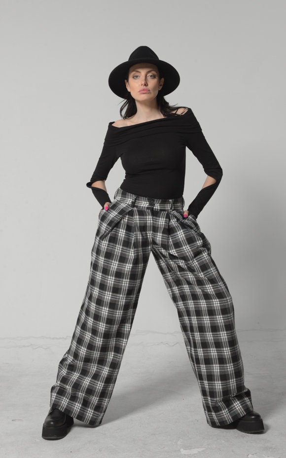 Womens Plaid Pants / Checkered Pants / Plaid Trousers / Wide - Etsy