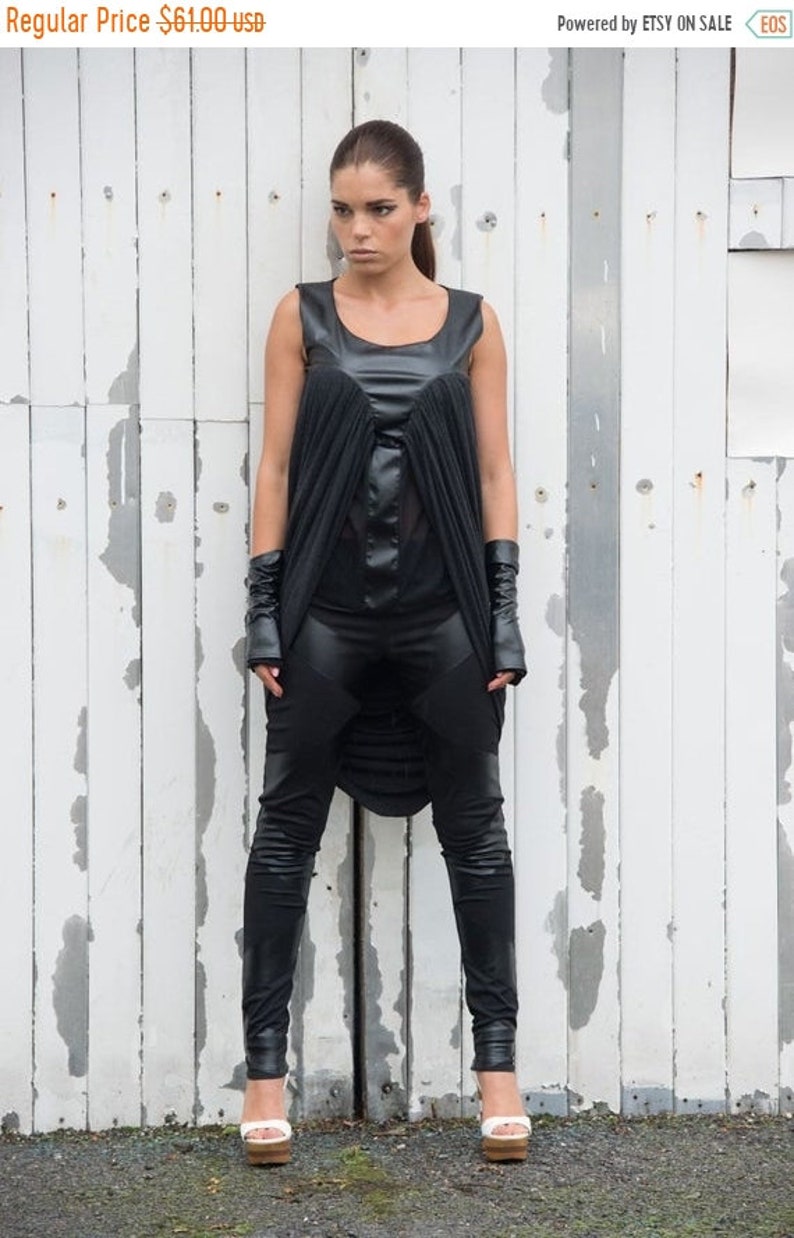 Sale Black Leather Tunic Black Dress Draped Tunic Etsy