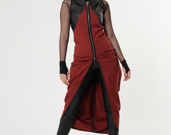 NEW Long Vest Women / Sleeveless Coat / Asymmetrical Coat / Chain Vest / Futuristic Vest / Leather Vest Women / Women Leather Top