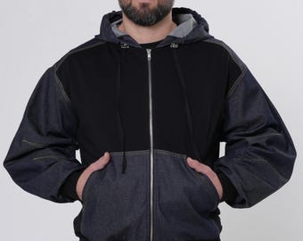 Men’s Bomber Jacket with Denim Panels | Two-Tone Jacket for Him METMC0005