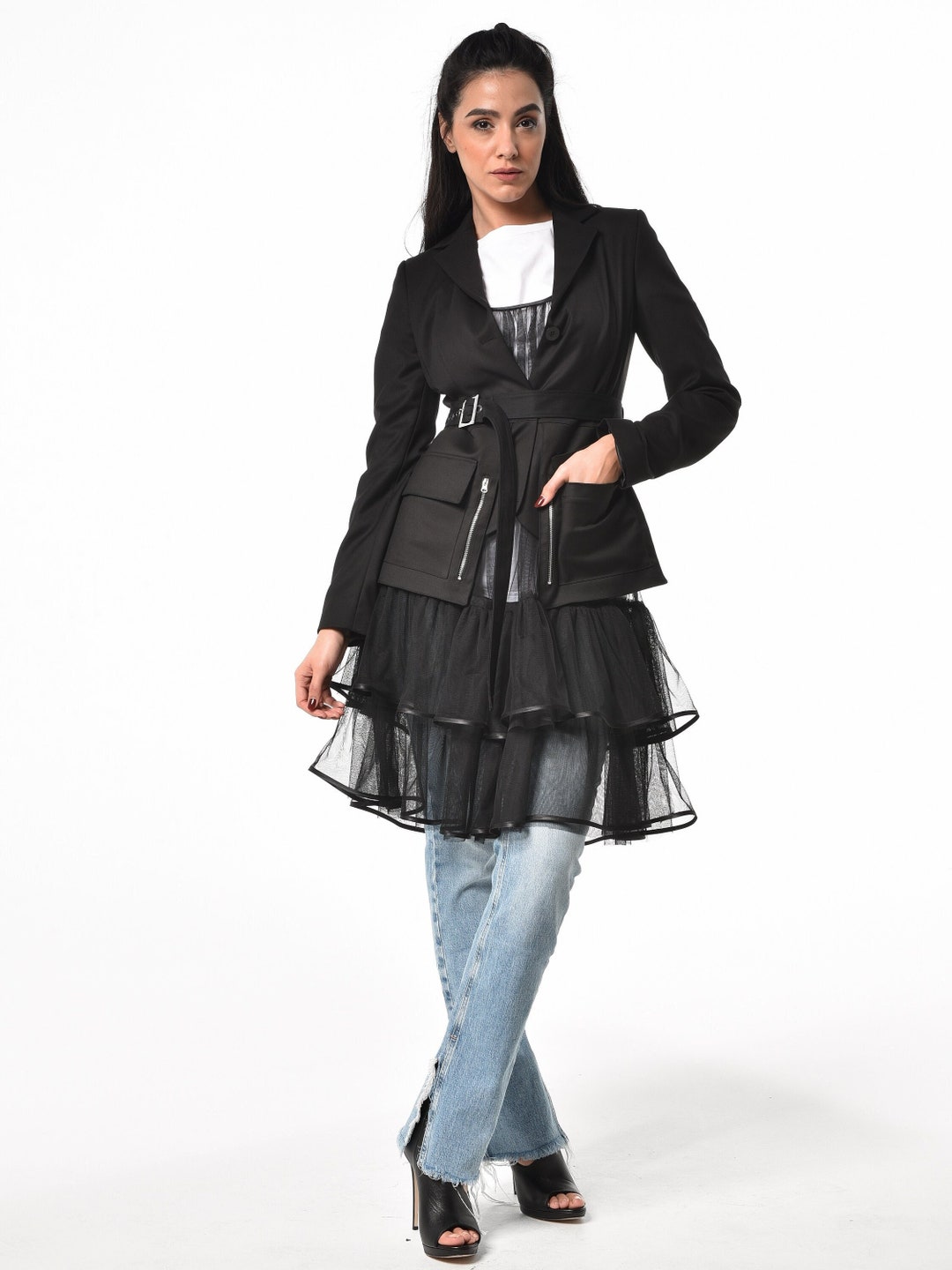 Waverly Lace Single Shoulder Asymmetric Blazer