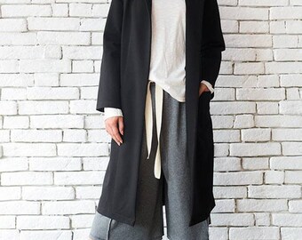 ラストBaggy Sleeve Long Coat 黒 Men Long Black Oversized Trench Coat Long Sleeve Loose