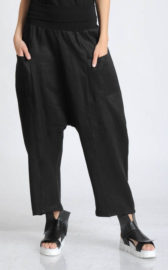 Black Minimalist Pants / Casual Baggy Pants / Linen Ankle - Etsy