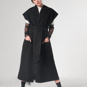 Cashmere Vest / Sleeveless Coat / Belted Vest / Vest with Pockets / Long Vest Women /  Oversized Vest / Loose Vest METC0005