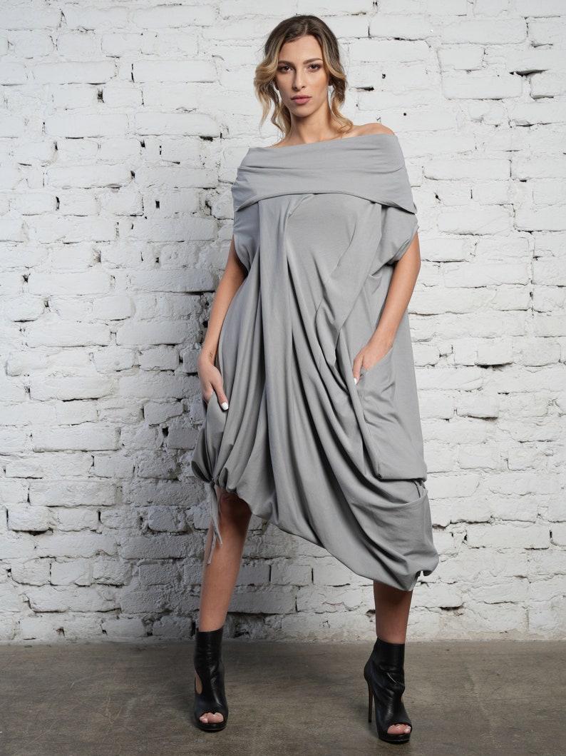 Grey Maxi Dress / Cute Maxi Dress / Plus Size Kaftan / Cotton Kaftan Dress / Kaftan Maxi Dress / Oversize Dress / Asymmetric Hem Dress image 1