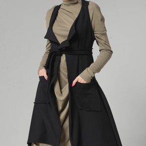 Black Oversize Vest / Plus Size Clothing / Sleeveless Cardigan / Oversized Top / Belted Cardigan / Christmas Gift Black