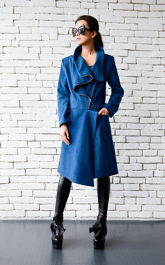Blue Cashmere Coat/long Trench Coat 