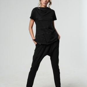 Sport Set / Womens Two Piece Set / Two Piece Set Women / Black Joggers / Harem Pants Set / Jogger Set / Asymmetrical Top /  METJ0005