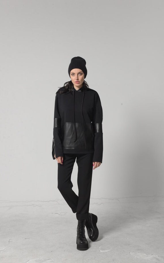 Oversized Hoodie / Custom Hooded Sweatshirt / Plus Size Sweatshirt / Womens Oversized Hoodie / Plus Size Clothing / Leather Hoodie METT0207