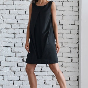 Short Black Dress/Loose Tunic Top/Extravagant Mini Dress/Little Black Dress/Oversize Black Tunic/Plus Size Dress/Sleeveless Casual Dress image 5