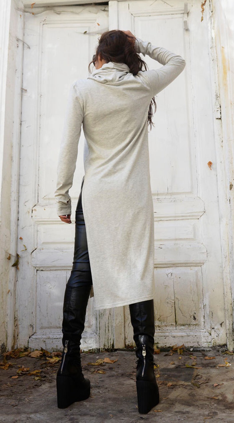 Grey Maxi Dress with Slits / Long Turtle Neck Loose Tunic | Etsy