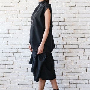 Black Asymmetric Dress / Loose Black Dress / Extravagant Open Back Tunic METD0100 image 5