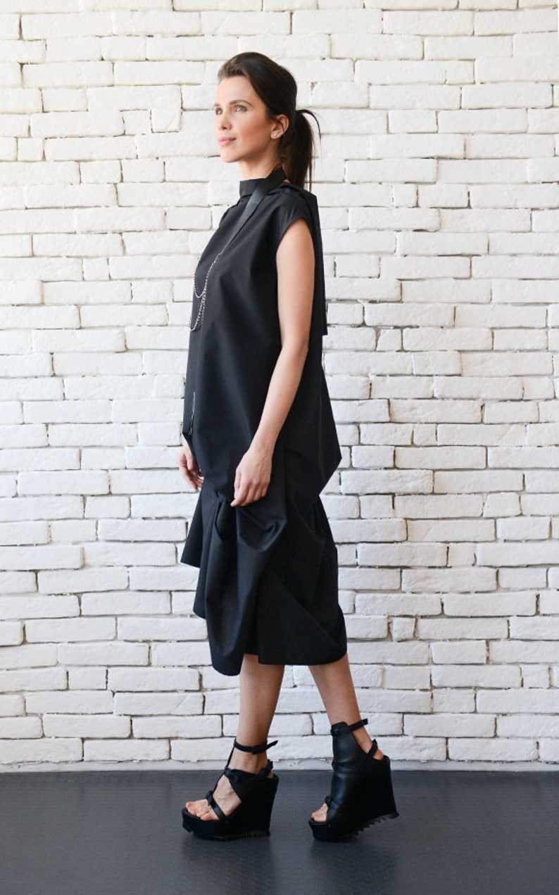 Black Asymmetric Dress / Loose Black Dress / Extravagant Open Back Tunic METD0100 image 5