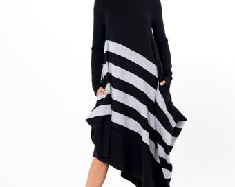 Long Sleeve Knit Dress / Asymmetric Maxi Dress / Dress For Fall METD0261