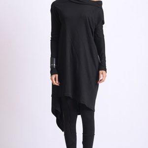 Black Asymmetric Tunic/Loose Long Top/Extravagant Casual Tunic/Oversize Black Long Top/Long Sleeve Tunic Top/Everyday Casual Black Tunic image 1