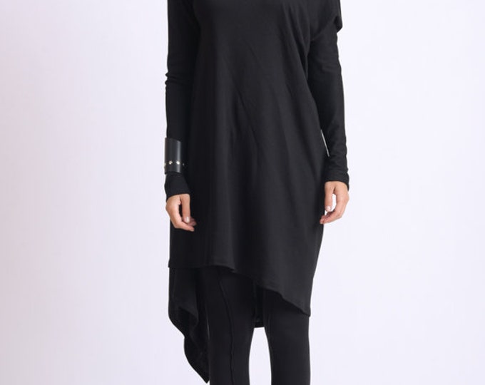 Black Asymmetric Tunic/Loose Long Top/Extravagant Casual Tunic/Oversize Black Long Top/Long Sleeve Tunic Top/Everyday Casual Black Tunic