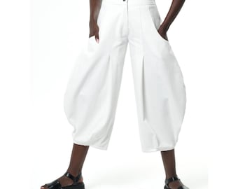 White Denim Wide Leg Trousers - Voluminous Leg Jean Pants - METP0144