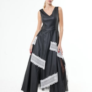 Faux Leather Dress / Women Leather Dress / Long Leather Dress / Leather Dress Women / Black V Neck Dress METD0212