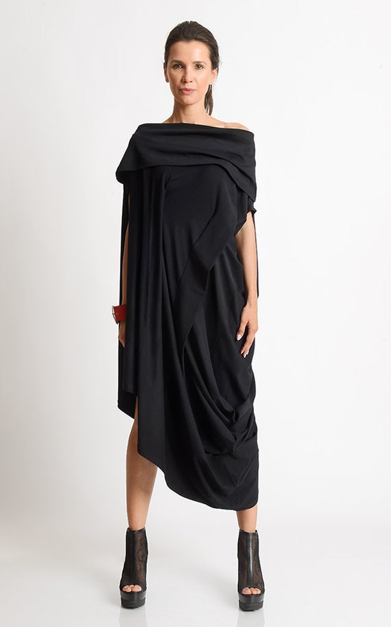Asymmetric Maxi Dress/black Oversize Tunic/loose Long Short