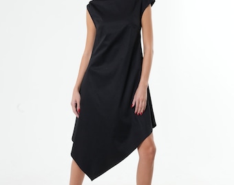 Black Summer Dress / Minimal Dress / Asymmetrical Dress