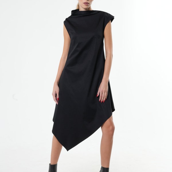 Black Asymmetrical Dress / Extravagant Summer Dress / Black Dress / Asymmetric Design / Cocktail dress / Minimalistic