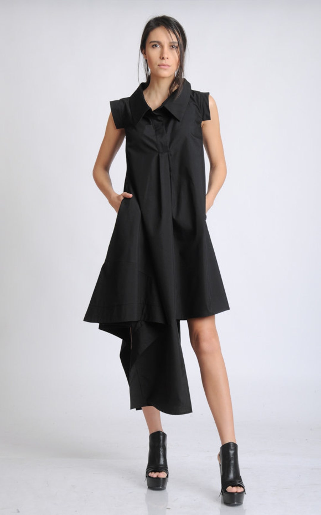 Black Loose Casual Dress/sleeveless Asymmetric Tunic - Etsy