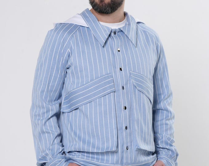 Men’s Avant-Garde Denim Jacket | Striped Urban Jacket METMC0006