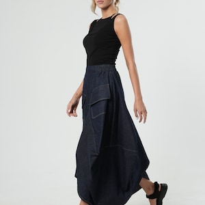 Extravagant Maxi Denim Skirt / Long Skirt With Pockets / Jeans Maxi Skirt / Asymmetrical Line Skirt / Cargo Style Pockets Skirt image 7