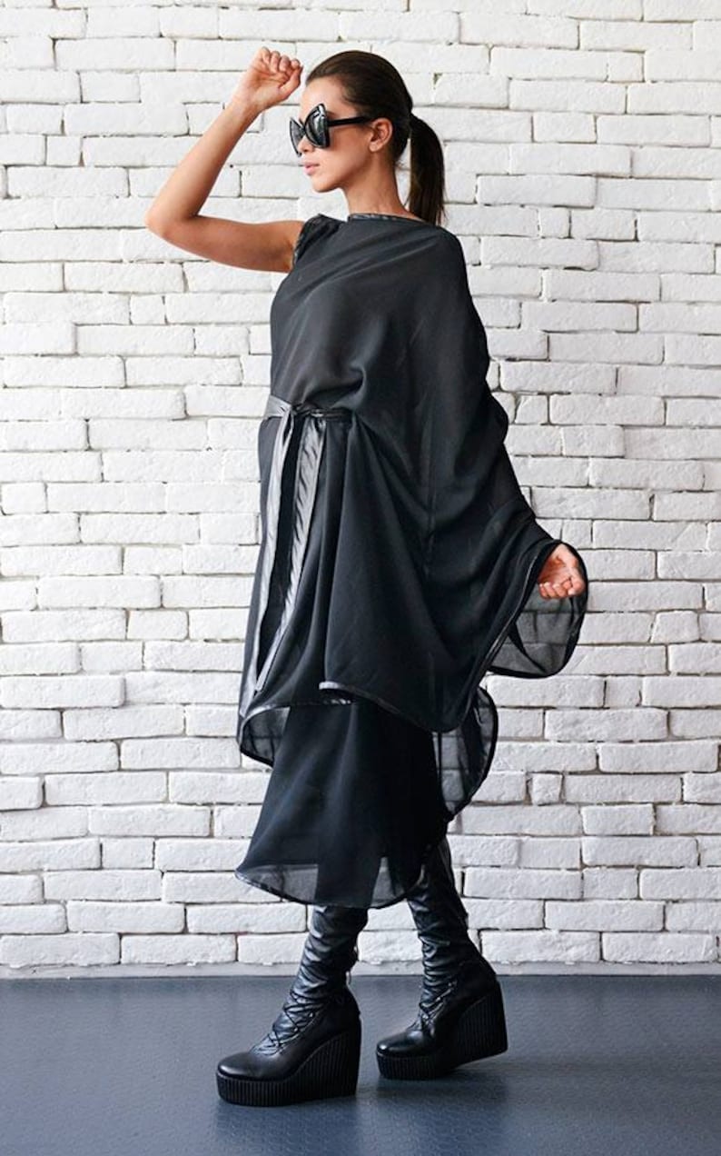 Maxi Black Tunic / Sheer Black Tunic / Asymmetrical Black Top - Etsy