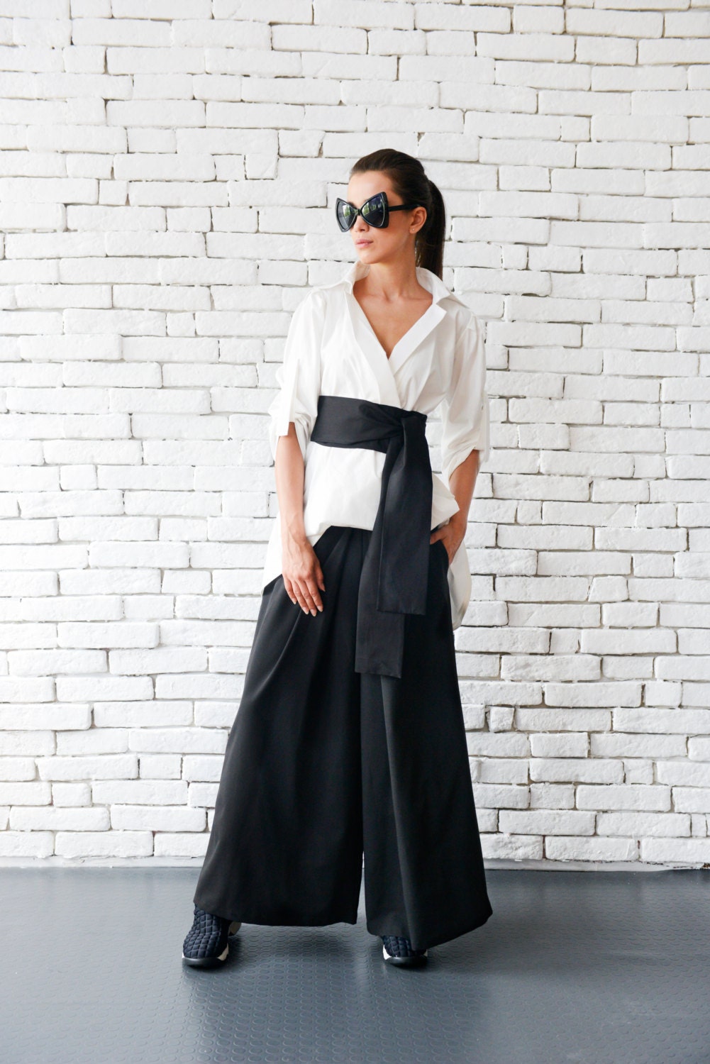 Long White Cotton Shirt Asymmetric Belted Shirt Asymmetric Etsy