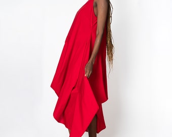 Red Loose Cotton Dress / Birthday Dress Women / Engagement Dress / Asymmetrical  Dress METD0081 - Etsy Israel