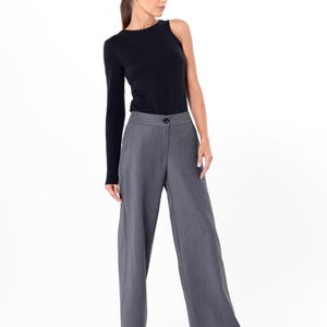 Pantalones grises de pierna ancha/Pantalones largos maxi/Pantalones largos de oficina/Pantalones cómodos para uso diario/Pantalones con bolsillos para mujer/Pantalones casuales holgados METP0019 imagen 7