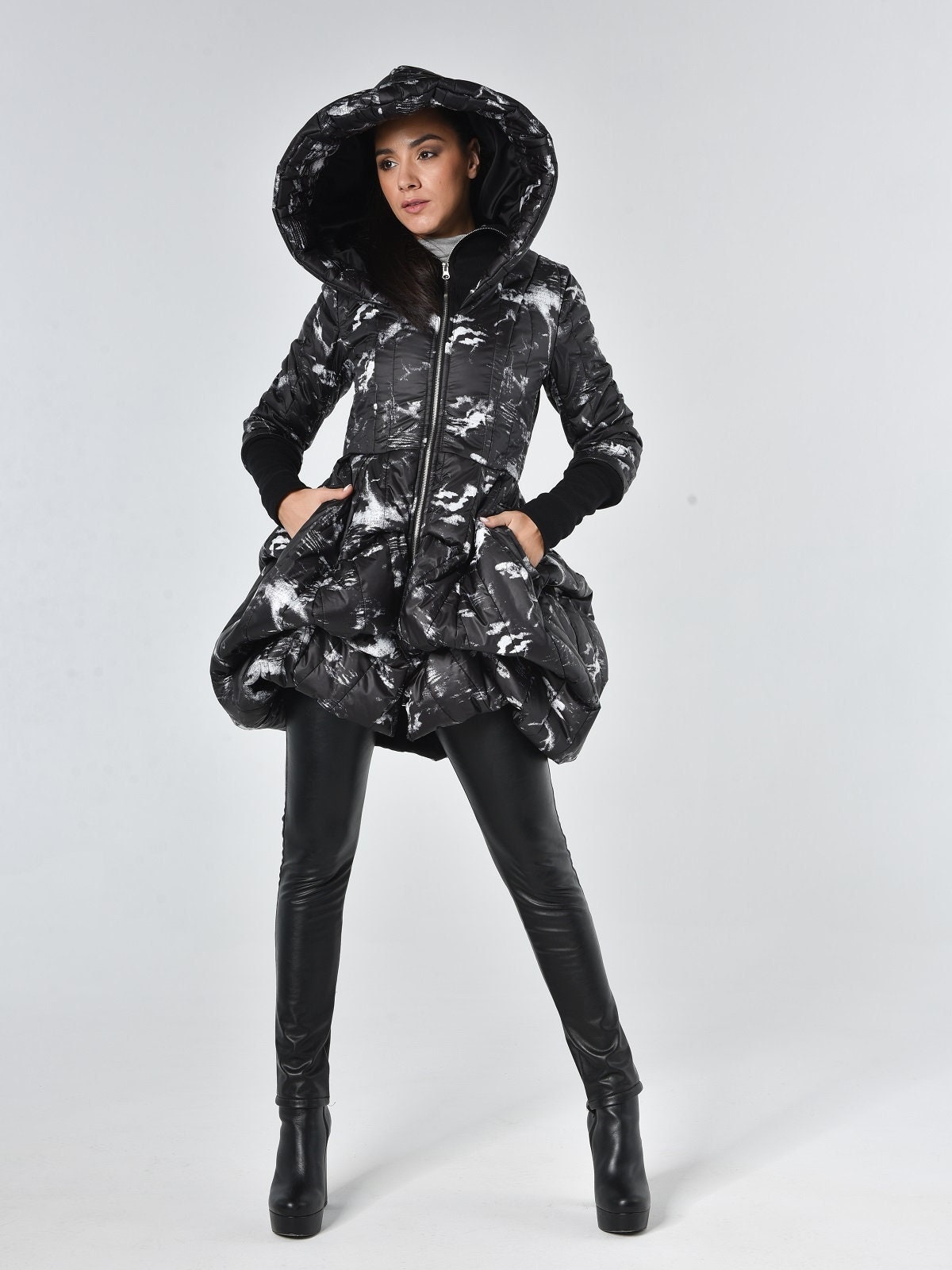 Crinkled Nylon Peplum Puffer Jacket - Women - Ready-to-Wear