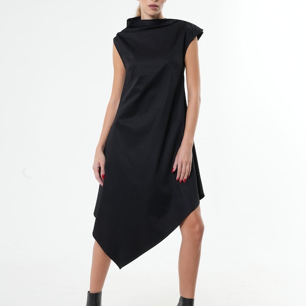 Black A Line Dress / Asymmetrical Dress / Minimal Clothing / Mothers Day Gift / Cotton Slip Dress / Wedding Guest Dress / Summer Dress