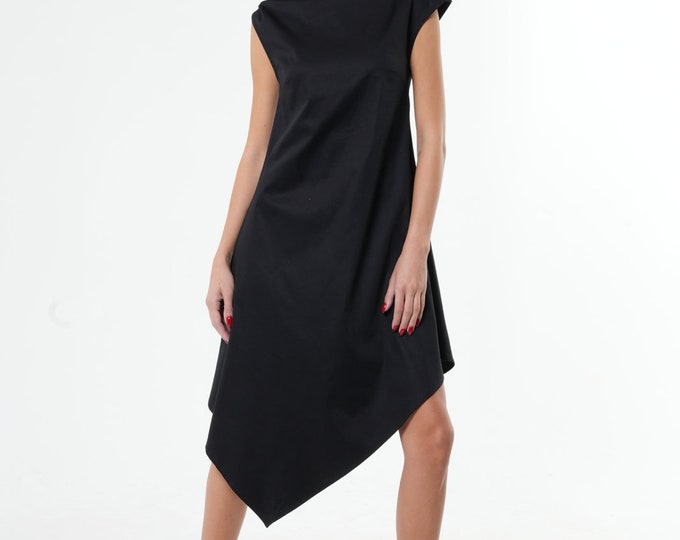 Black A Line Dress / Asymmetrical Dress / Minimal Clothing / Mothers Day Gift / Cotton Slip Dress / Wedding Guest Dress / Summer Dress