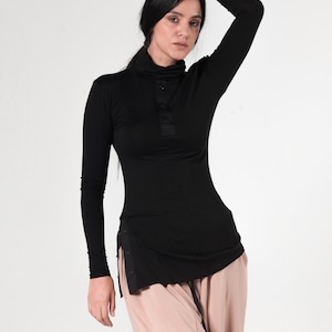Turtleneck Blouse / Cut Out Blouse / Button Up Top / Black Turtleneck / Futuristic Clothing / Fitted Blouse / Black Turtle Neck METT0231