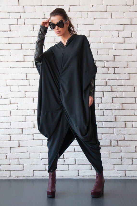Extravagant Asymmetric Dress/long Loose Kaftan/maxi Black - Etsy