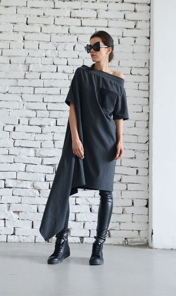 Oversize Grey Maxi Dress/extravagant Asymmetric Tunic/plus - Etsy
