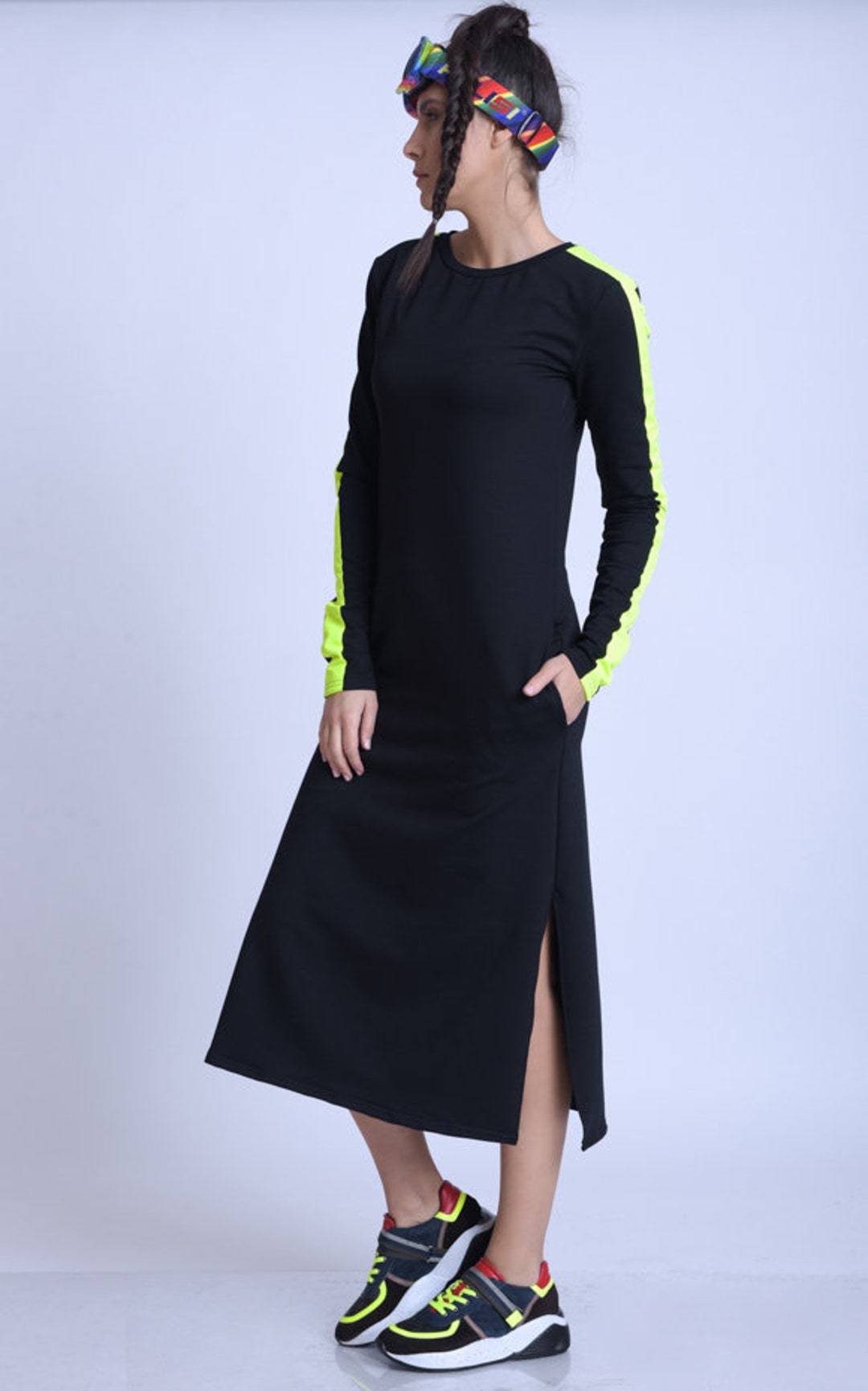 トップ Everyday Dress With Neon/long Sleeve Casual Dress/black ワンピース