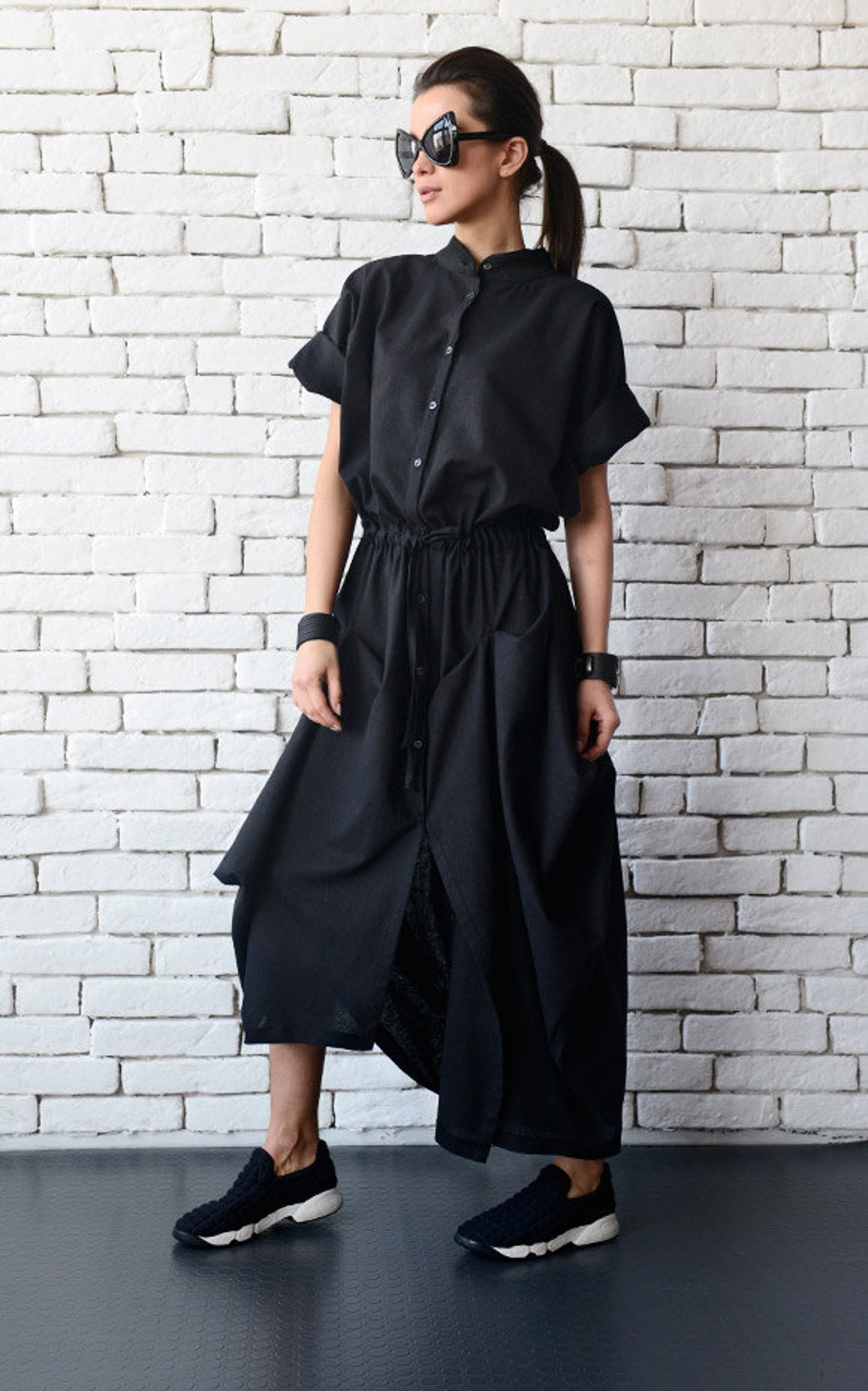 Long Black Linen Dress/extravagant Short Sleeve Kaftan/casual - Etsy