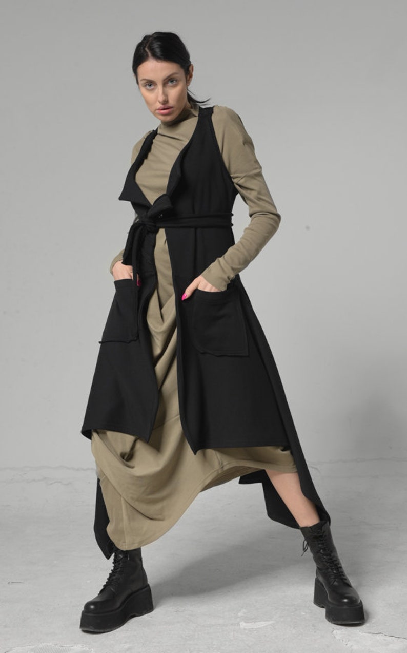 Black Oversize Vest / Plus Size Clothing / Sleeveless Cardigan / Oversized Top / Belted Cardigan / Christmas Gift image 7